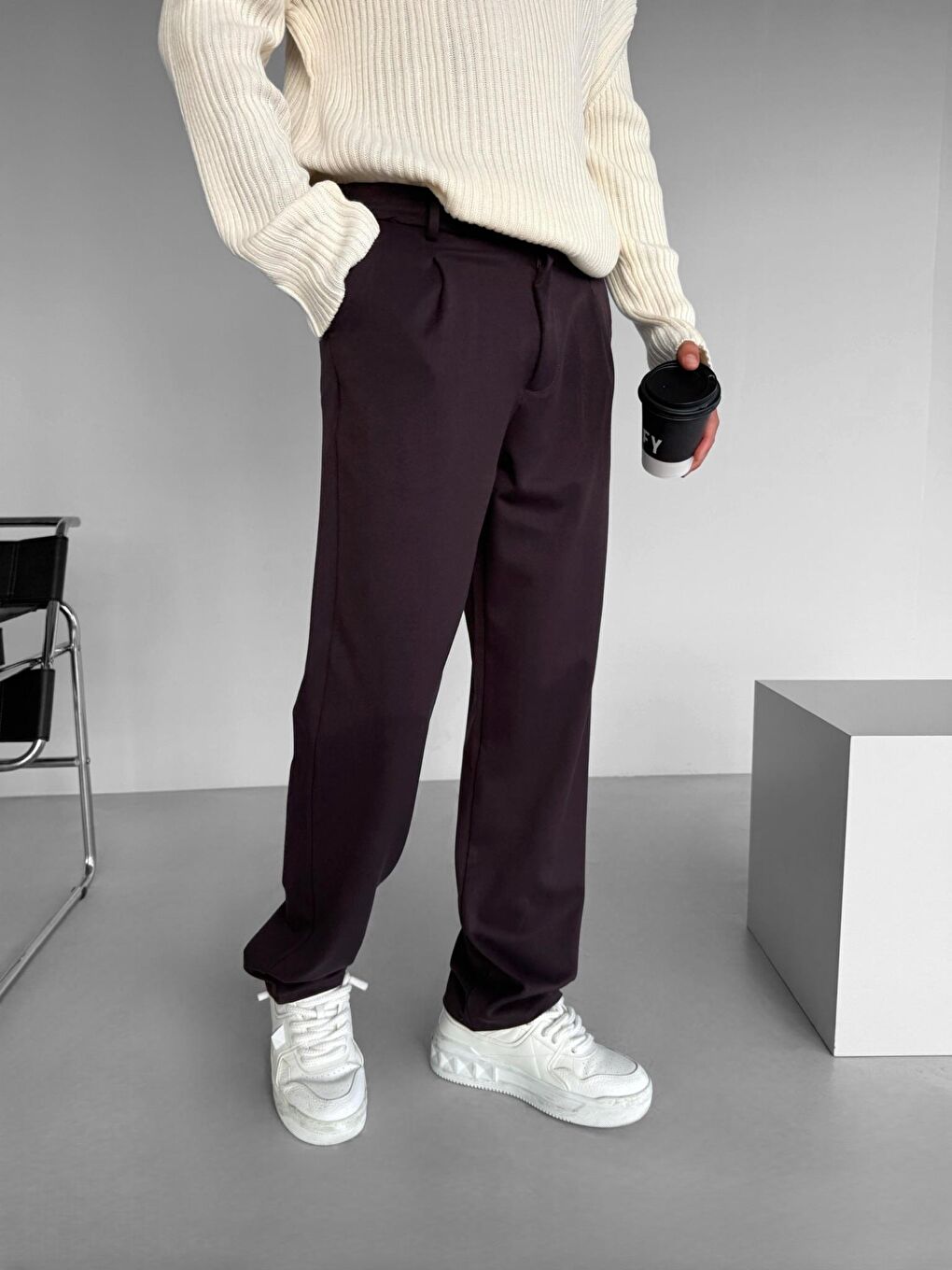 Erkek Baggy Fit Beli Lastikli Rahat Pantolon Mürdüm-2