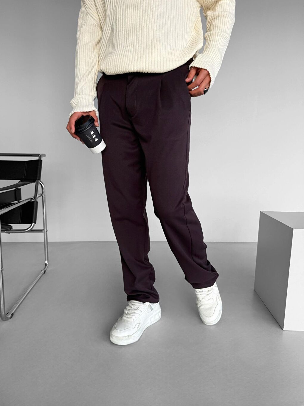 Erkek Baggy Fit Beli Lastikli Rahat Pantolon Mürdüm-3