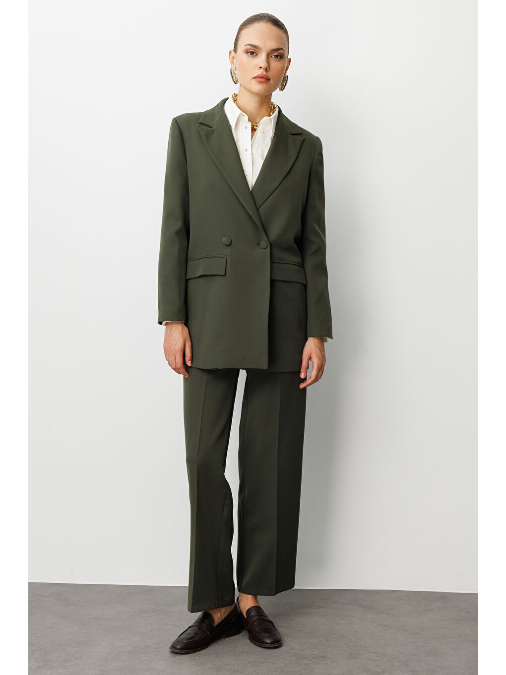 Oversize Haki Kruvaze Blazer Ceket