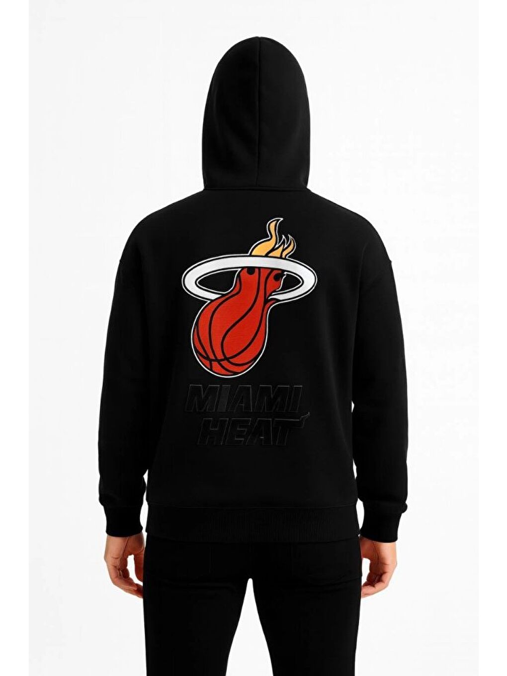 Üç İplik Kapüşonlu Ön Ve Arka Baskılı SweatShirt Hoodie - Siyah-2