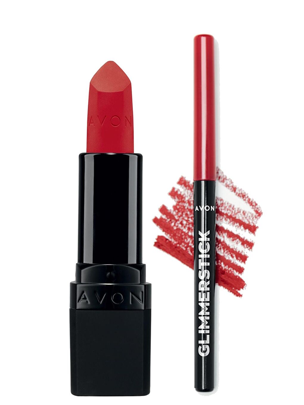 AVON Ultra Mat Ruj Truest Red ve Glimmerstick Dudak Kalemi Ruby Shock Paketi