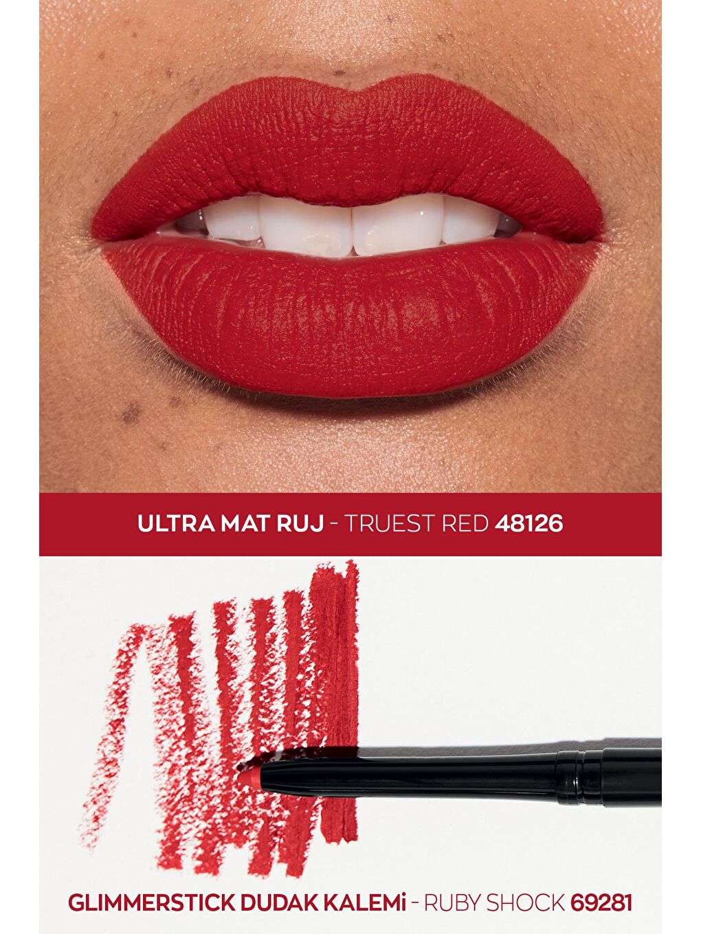 AVON Ultra Mat Ruj Truest Red ve Glimmerstick Dudak Kalemi Ruby Shock Paketi - 1