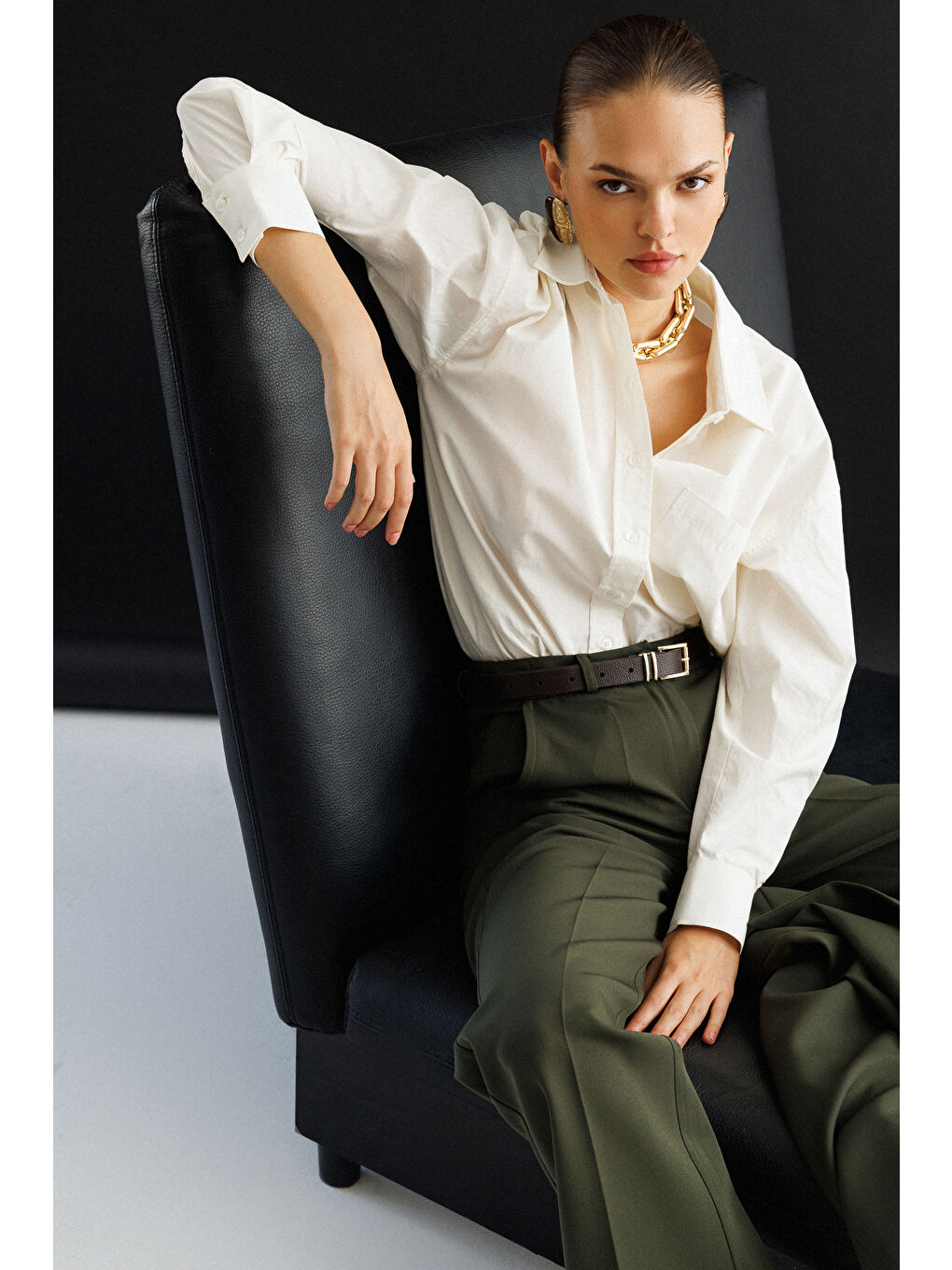 Oversize Haki Kruvaze Blazer Ceket-2