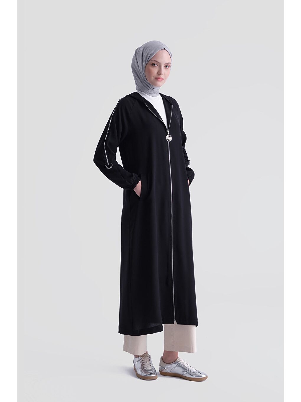 Simli Şeritli Pardesü Siyah