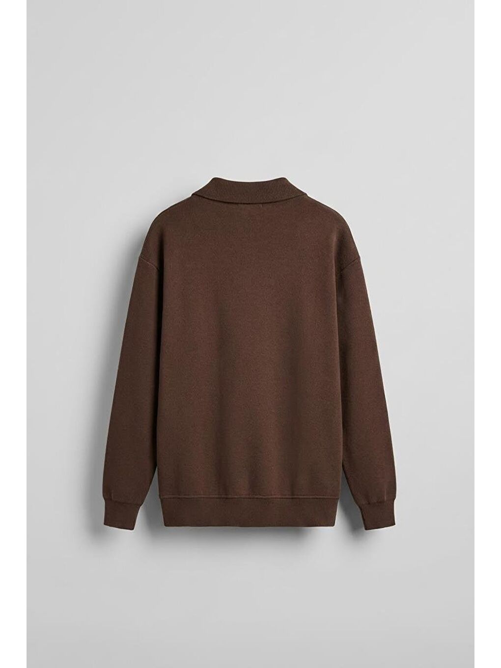 Kahverengi Erkek Oversize Dik Yaka Yarım Fermuarlı Sweatshirt Kahve-1