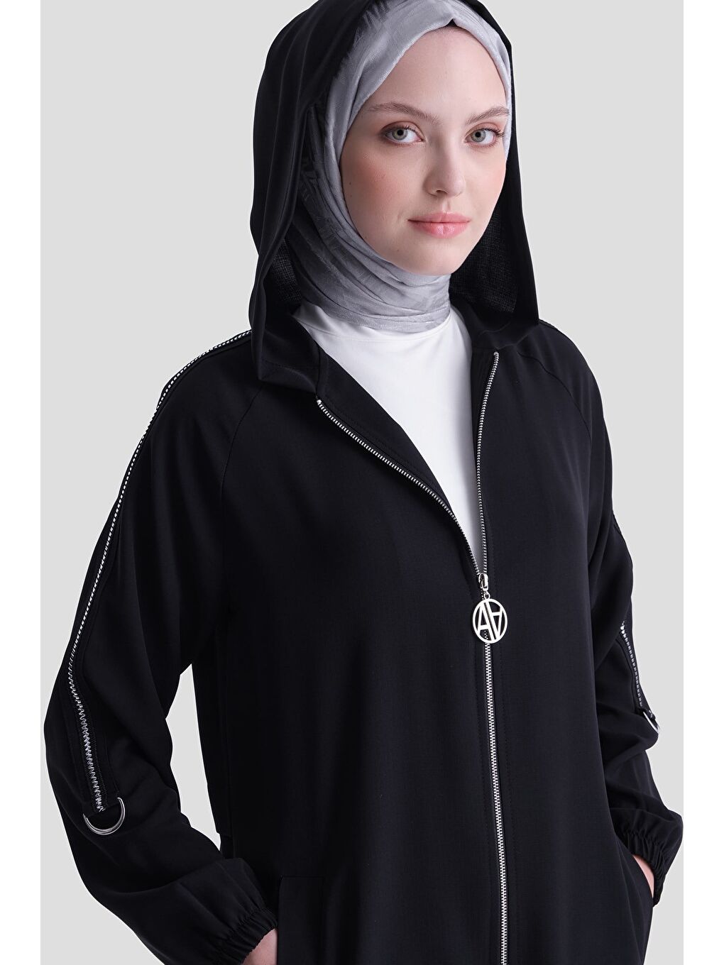 Simli Şeritli Pardesü Siyah-2