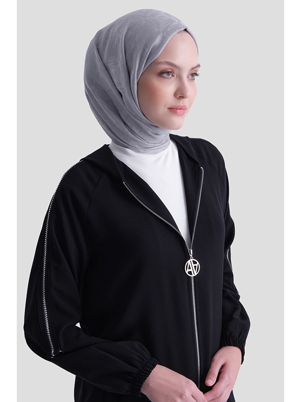 Simli Şeritli Pardesü Siyah-3