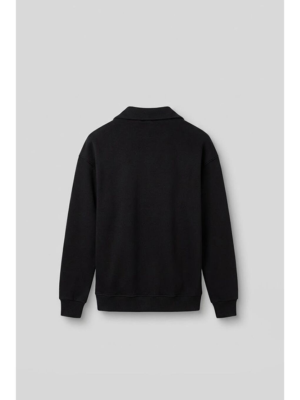 Erkek Oversize Dik Yaka Yarım Fermuarlı Sweatshirt Siyah-1