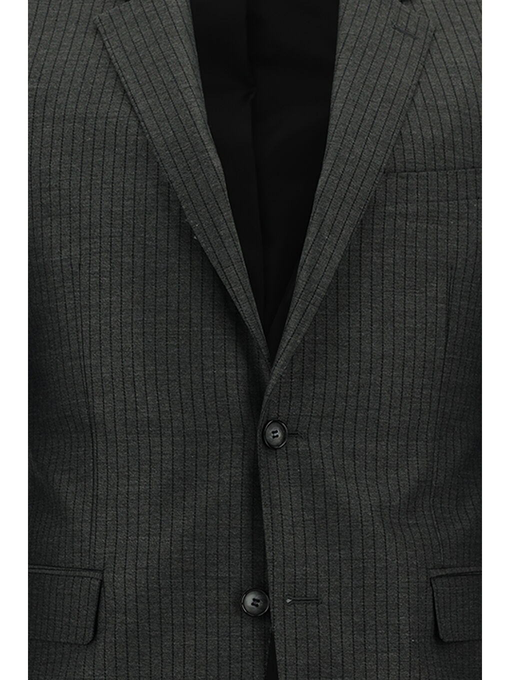 Gri Slim Fit Dar Kesim Klasik Çizgili Takım Elbise-3