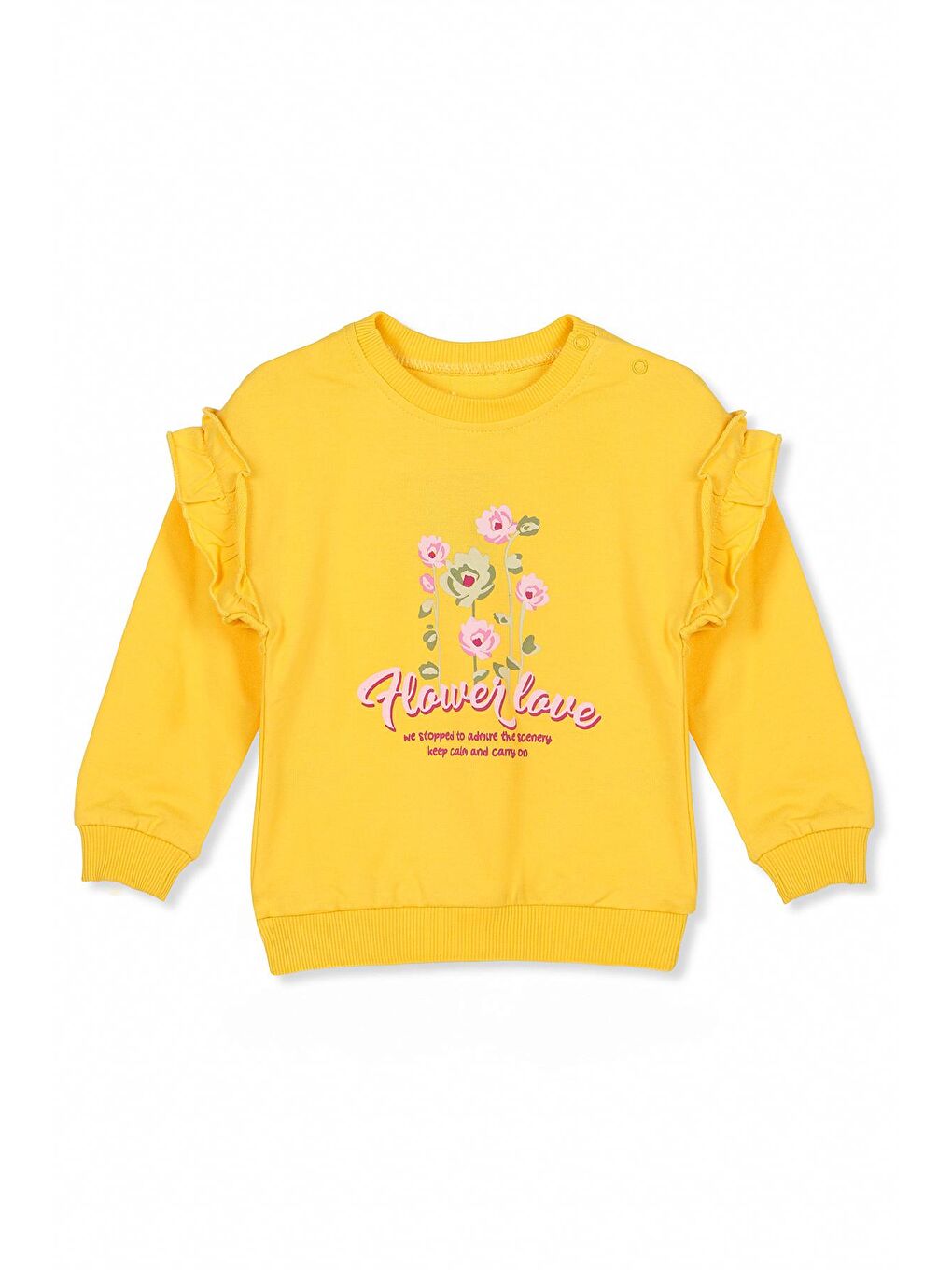 KİKO Sarı Flower Baskı Kız Bebek Sweatshirt Eşofman 2'Li Takım - 1