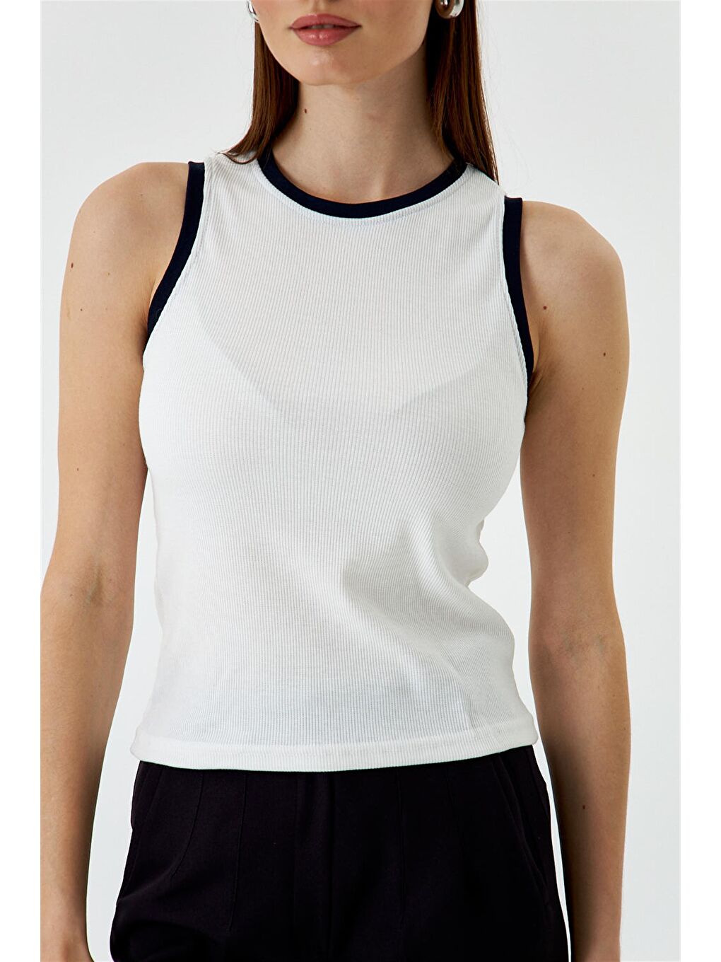 Fitilli Basic Beyaz Lacivert Kadın Atlet-4