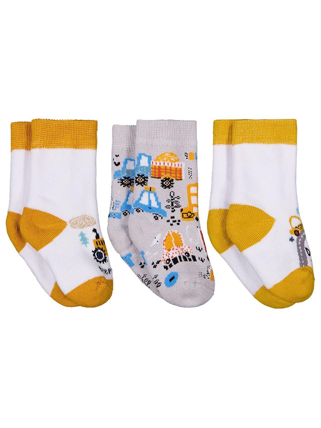 Beyaz Baby İş Makinesi Havlu 6- 3'lü Bebek Erk Çorap Set - Standart