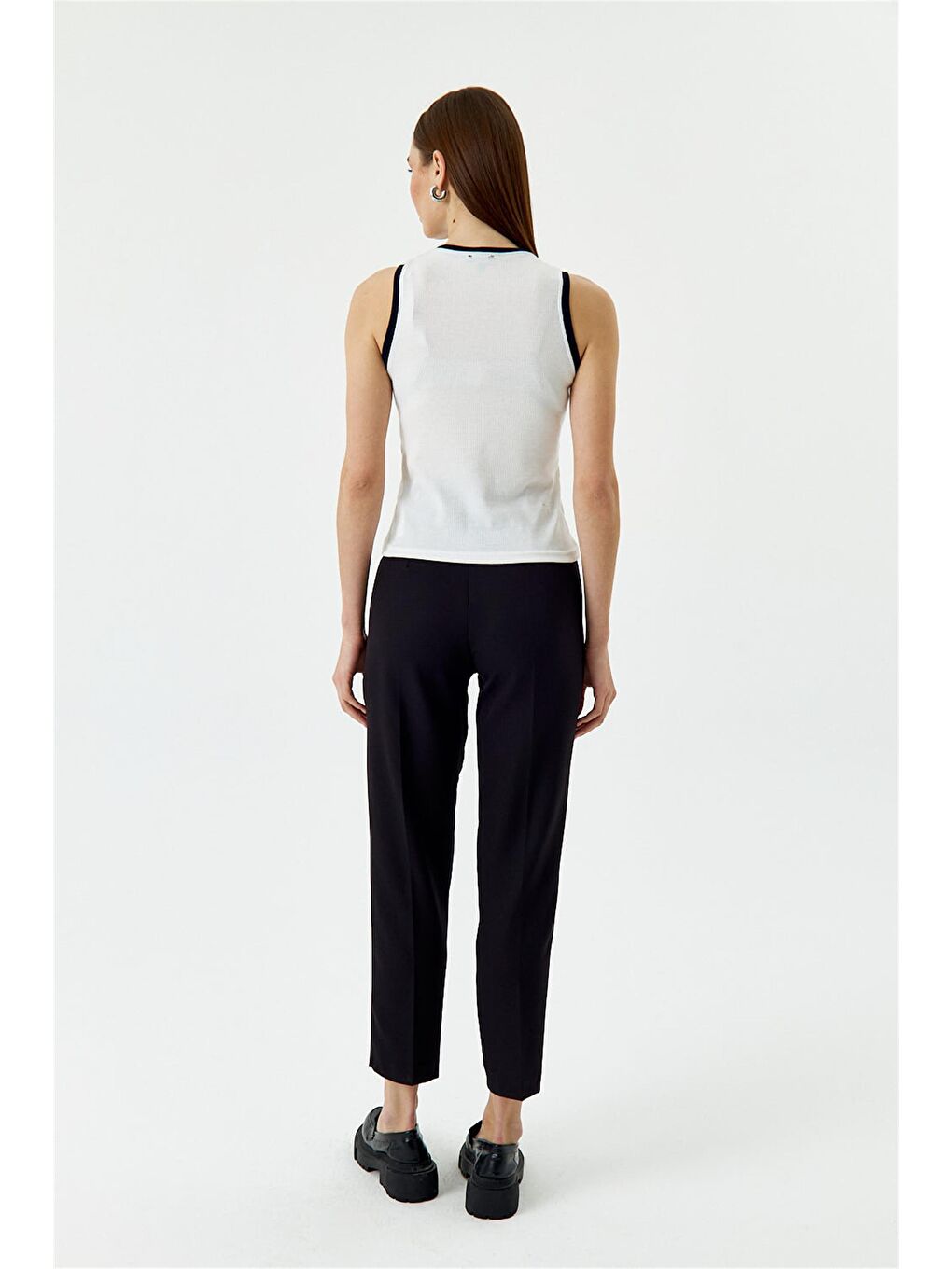 Fitilli Basic Beyaz Lacivert Kadın Atlet-6