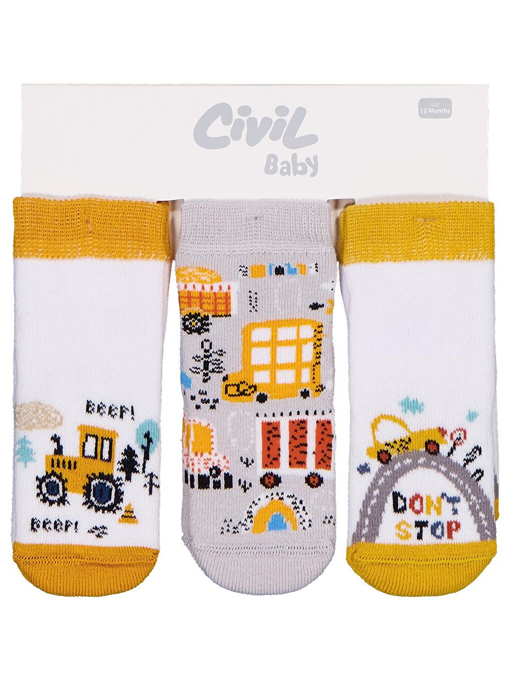Beyaz Baby İş Makinesi Havlu 6- 3'lü Bebek Erk Çorap Set - Standart-2
