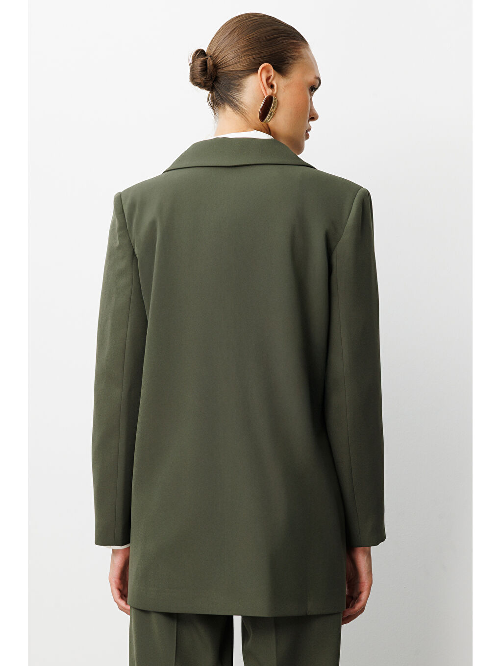 Oversize Haki Kruvaze Blazer Ceket-5