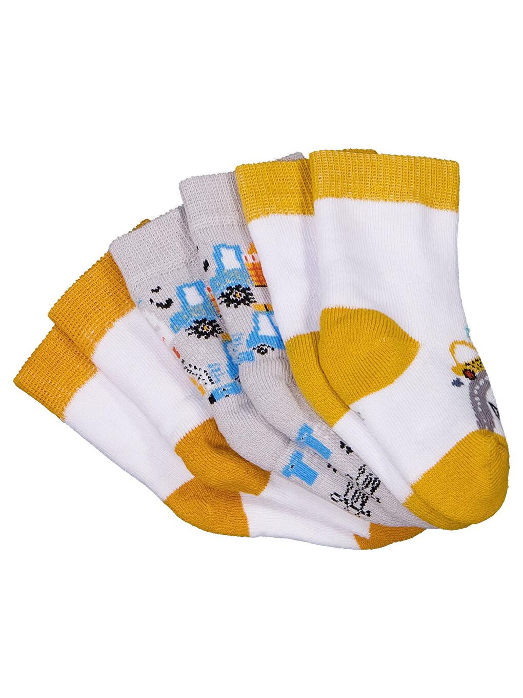 Beyaz Baby İş Makinesi Havlu 6- 3'lü Bebek Erk Çorap Set - Standart-3
