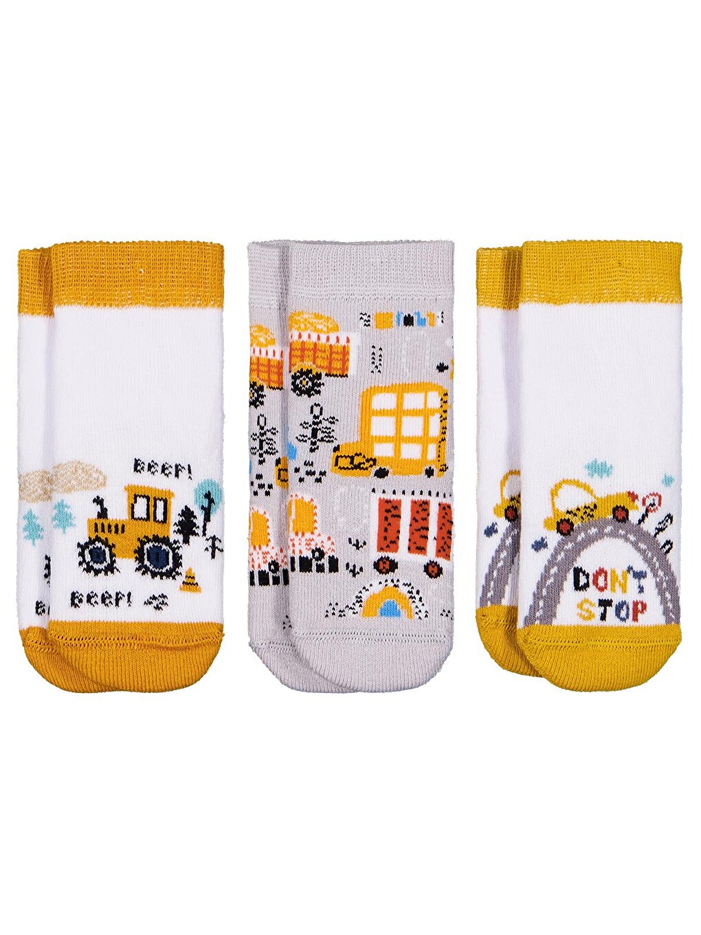 Beyaz Baby İş Makinesi Havlu 6- 3'lü Bebek Erk Çorap Set - Standart-4