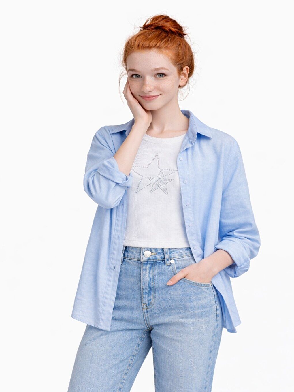 Mavi Kız Çocuk Sofia Keten Badili Basic Gömlek Takım Ak2605