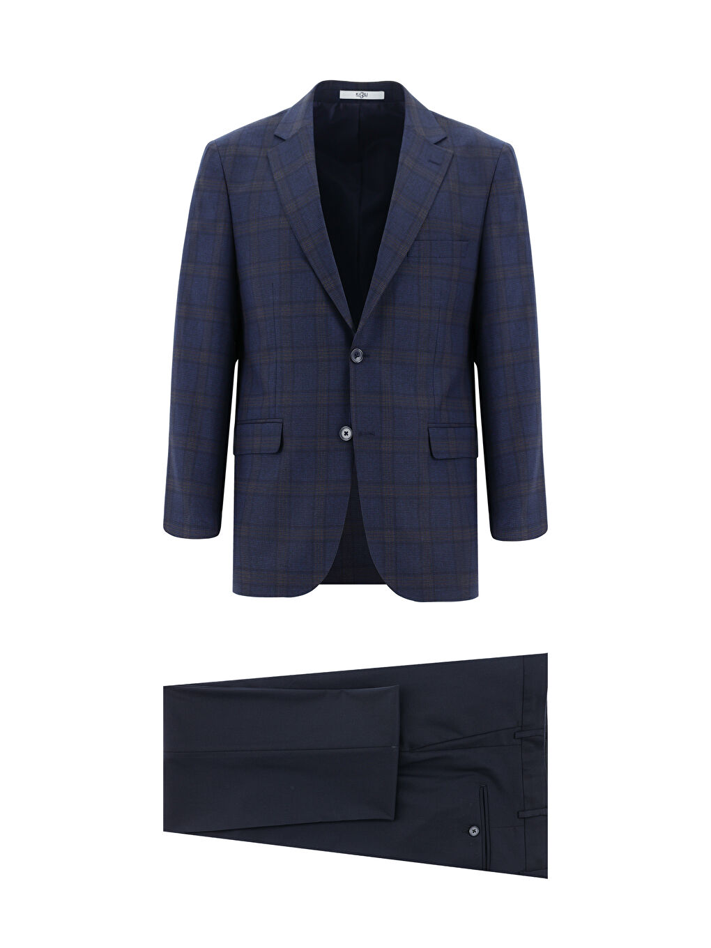 Lacivert Relaxed Fit Rahat Kesim Ekose Kombinli Takım Elbise