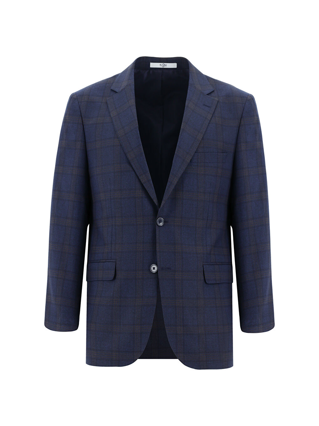 Lacivert Relaxed Fit Rahat Kesim Ekose Kombinli Takım Elbise-1