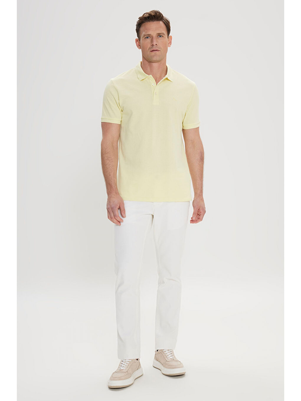Erkek Sarı Slim Fit Dar Kesim Polo Yaka %100 Pamuk Kısa Kollu Tişört-1