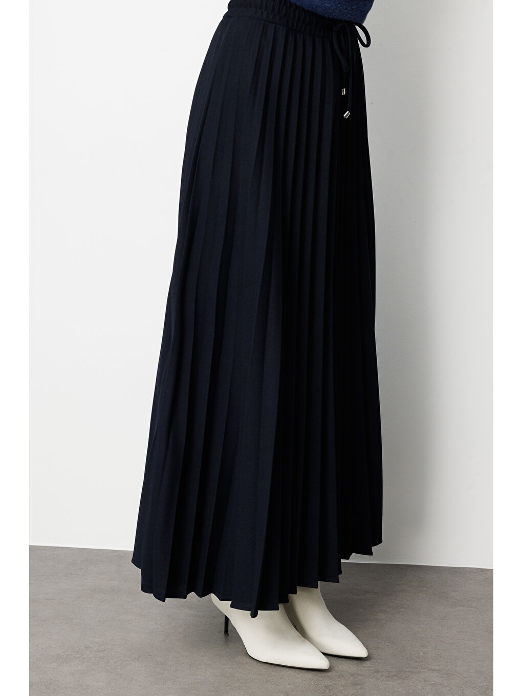 Örme Krep Piliseli Maksi Lacivert Etek-2