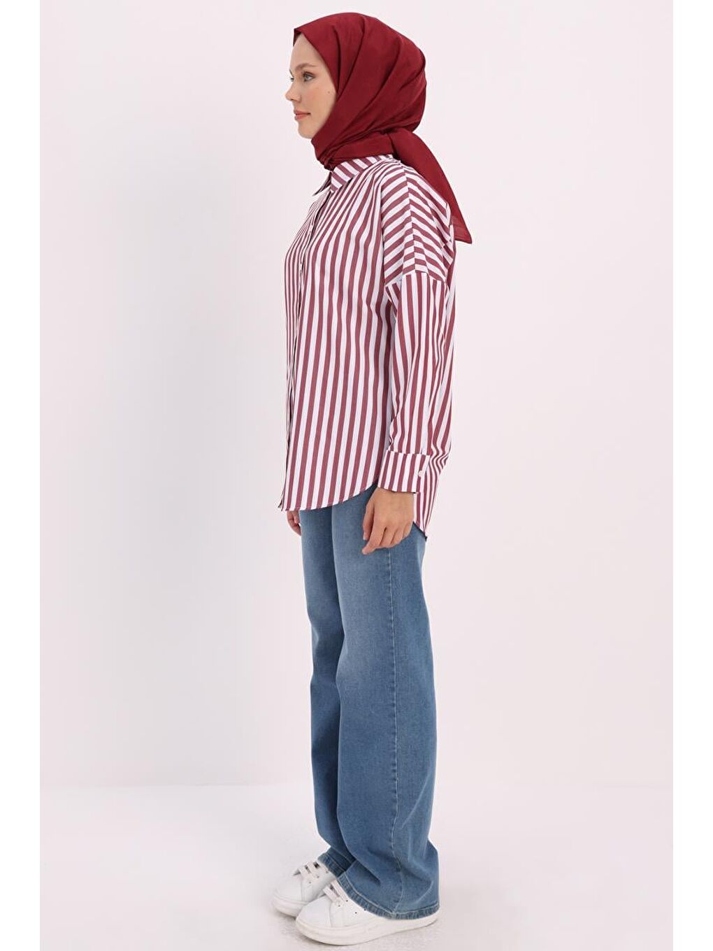 ALLDAY Bordo-Beyaz-Oversize Basic Gömlek - 2