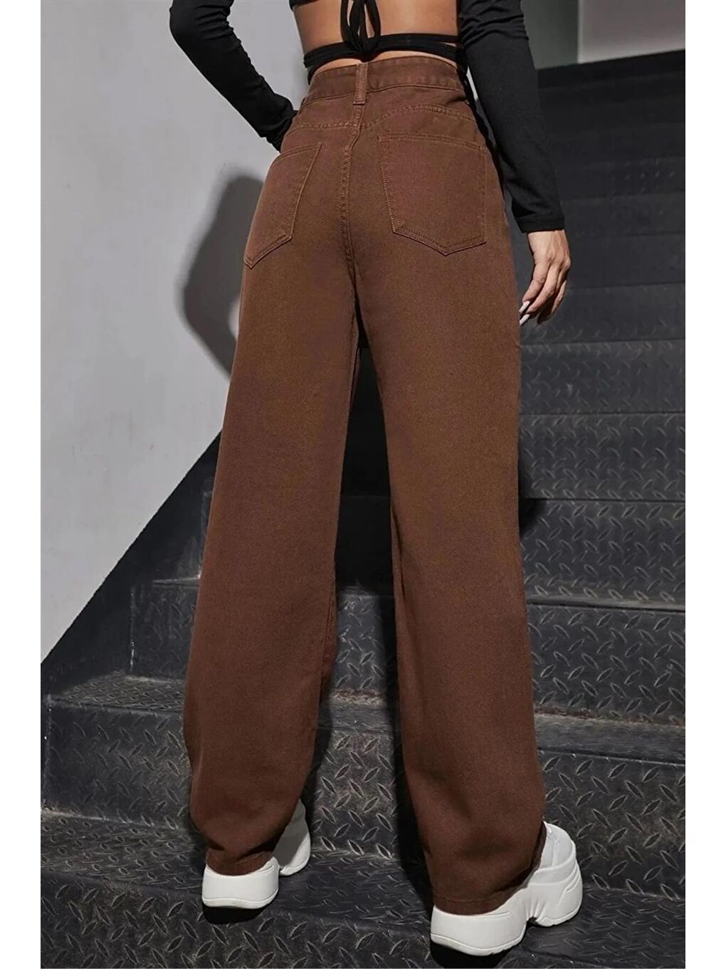 Kahverengi Bol Paça Jean Palazzo Wide Leg Pantolon-3