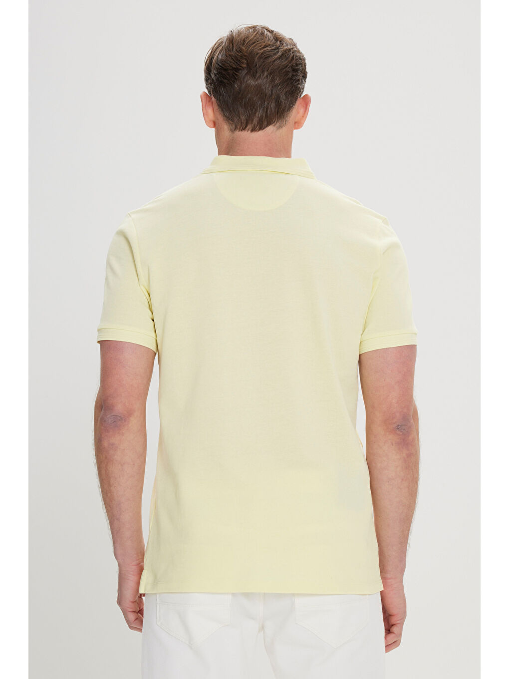 Erkek Sarı Slim Fit Dar Kesim Polo Yaka %100 Pamuk Kısa Kollu Tişört-3