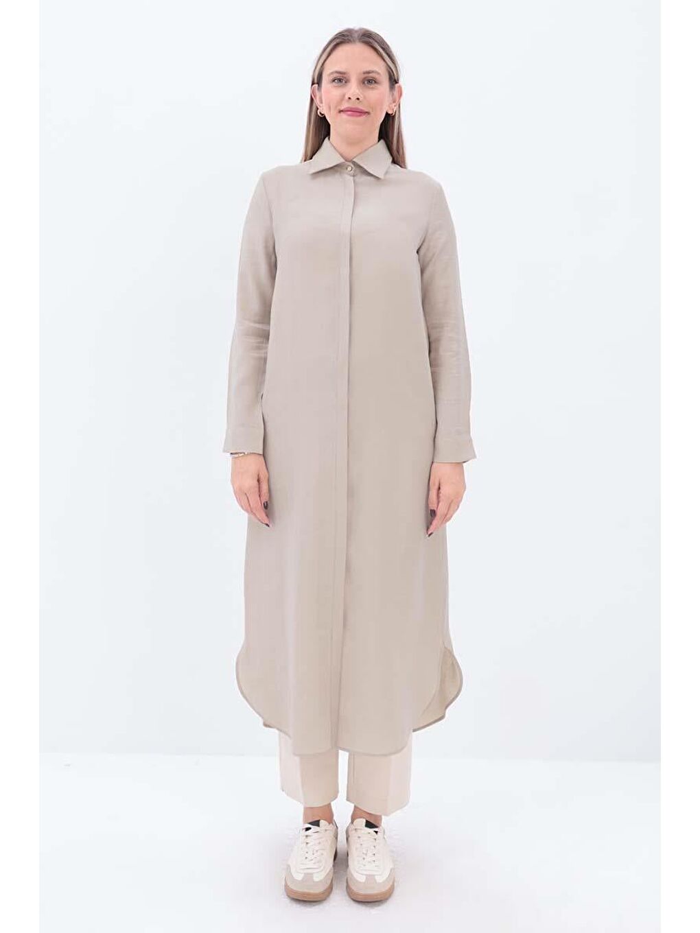 Bej-Gizli Patlı Uzun Gömlek Tunik-1