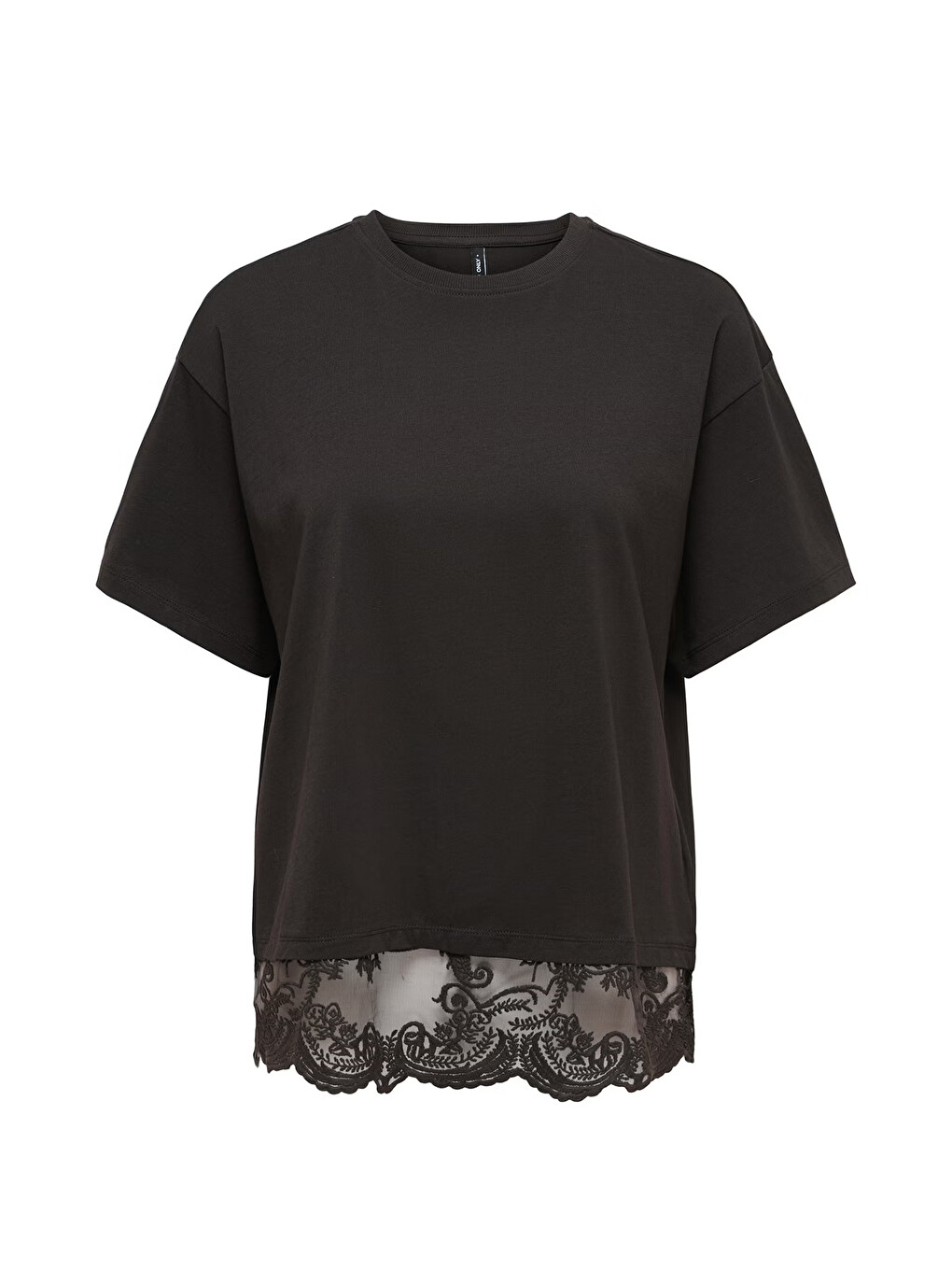 Kahverengi Onlvivvi Pamuklu Bisiklet Yaka Dantel Detaylı Kadın T Shirt 15385031-3