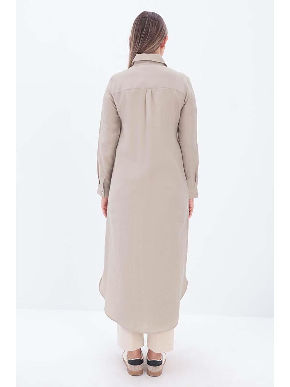 Bej-Gizli Patlı Uzun Gömlek Tunik-3