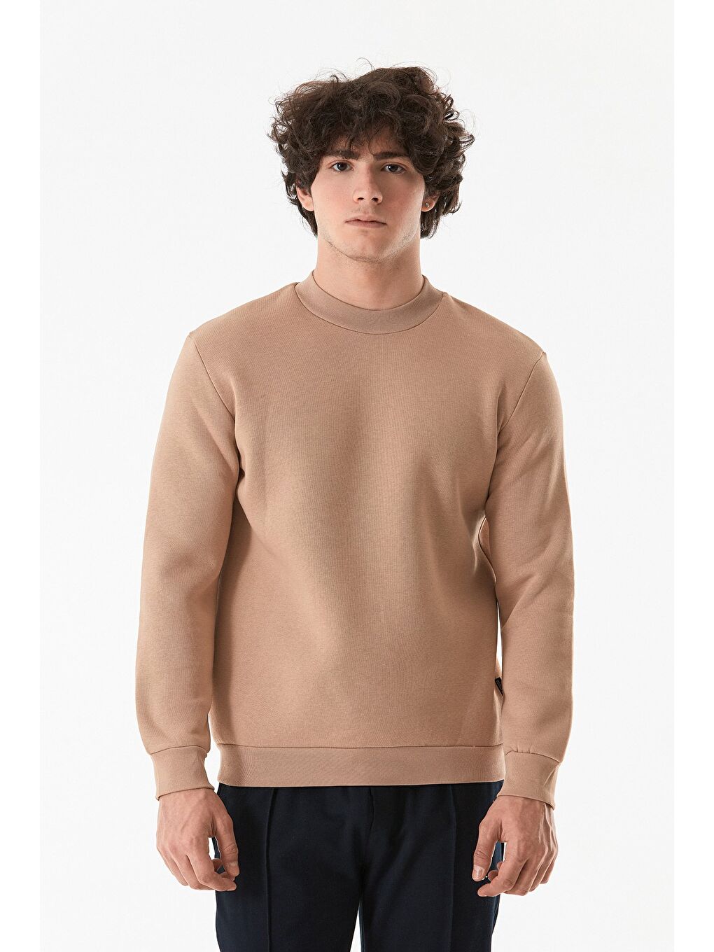 Fullamoda Camel-Bej Basic Bisiklet Yaka Sweatshirt