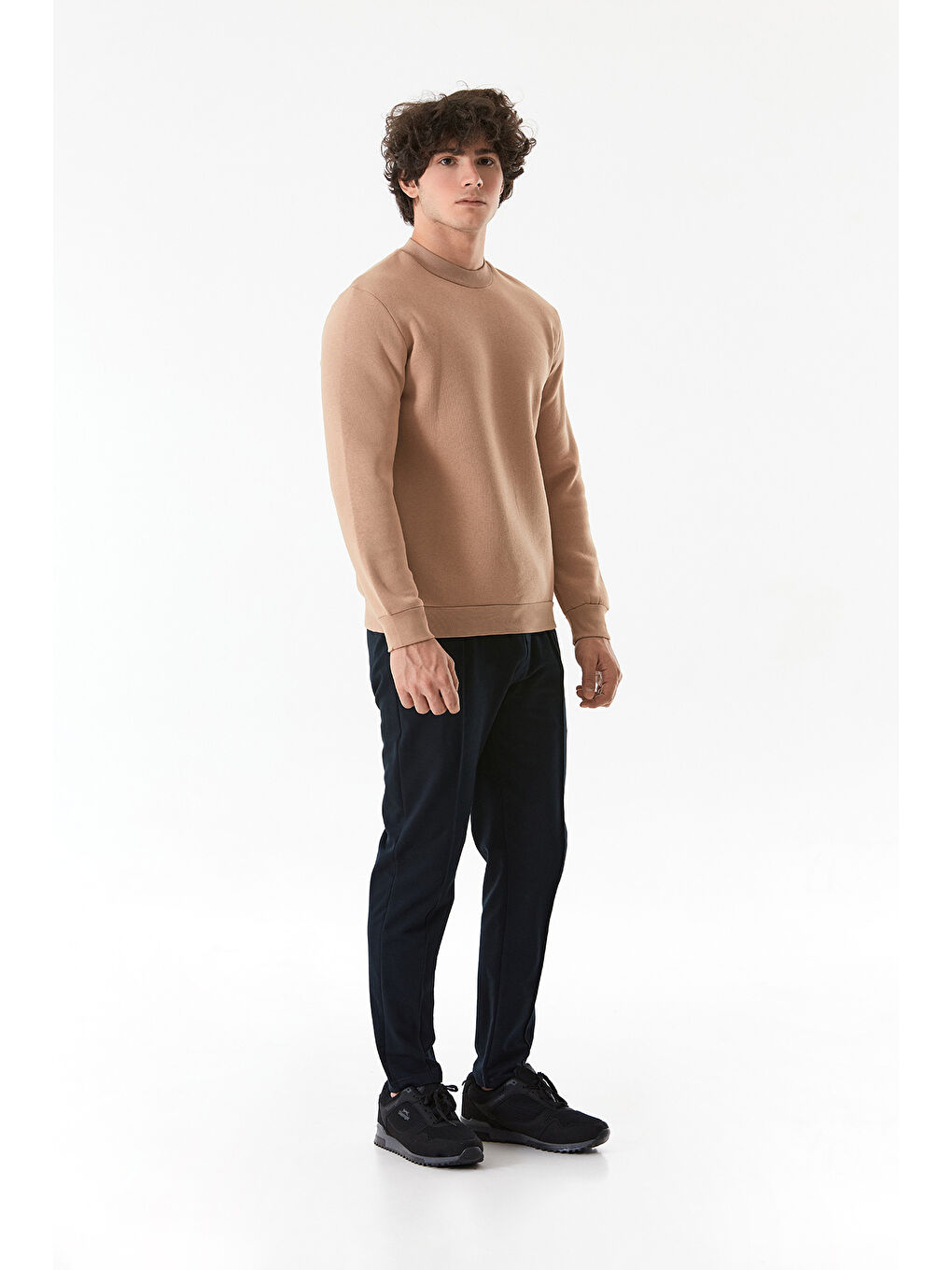 Fullamoda Camel-Bej Basic Bisiklet Yaka Sweatshirt - 1