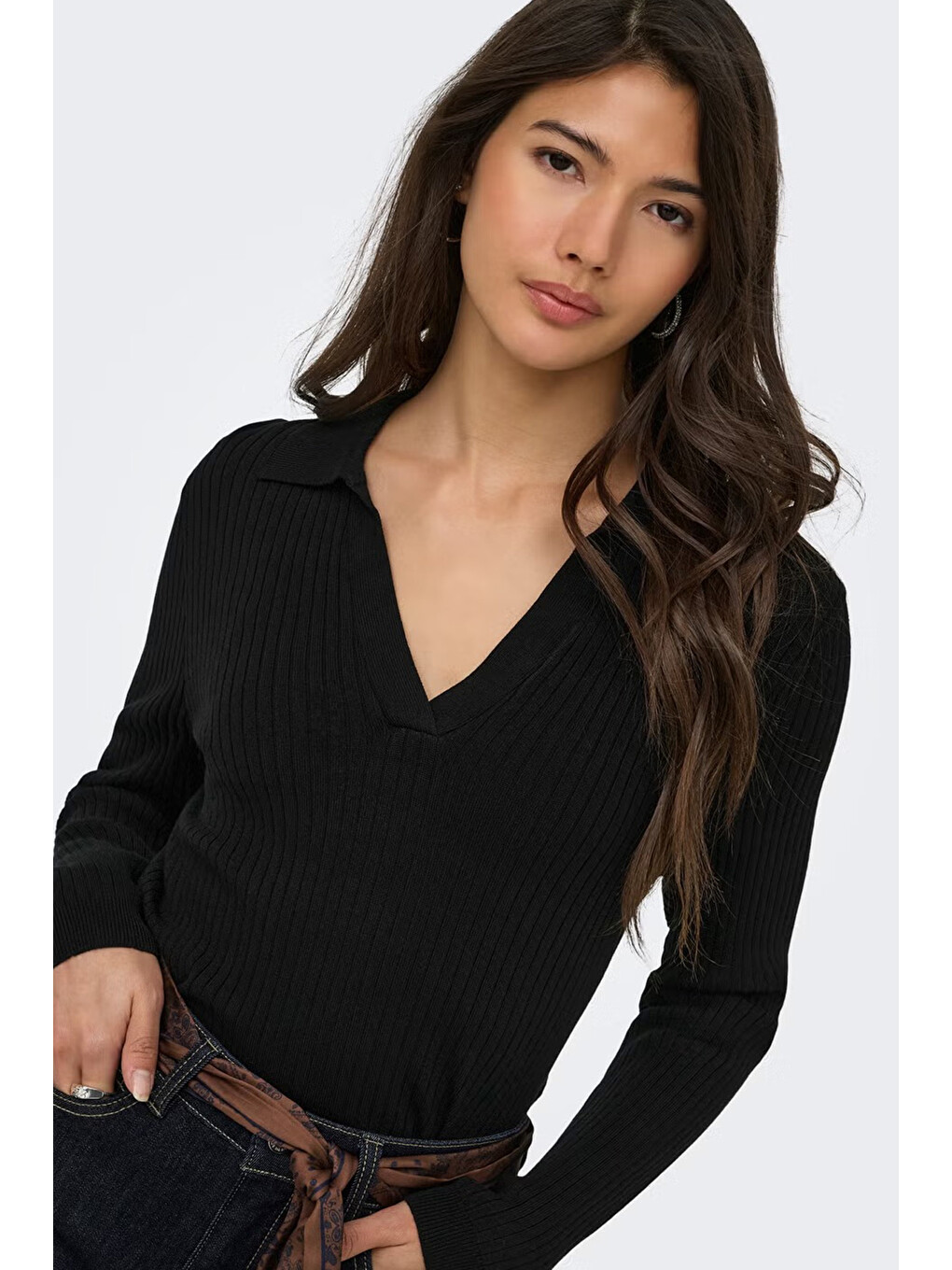 Siyah Onlkaya Regular Fit Polo Yaka Kadın T Shirt 15344841-2