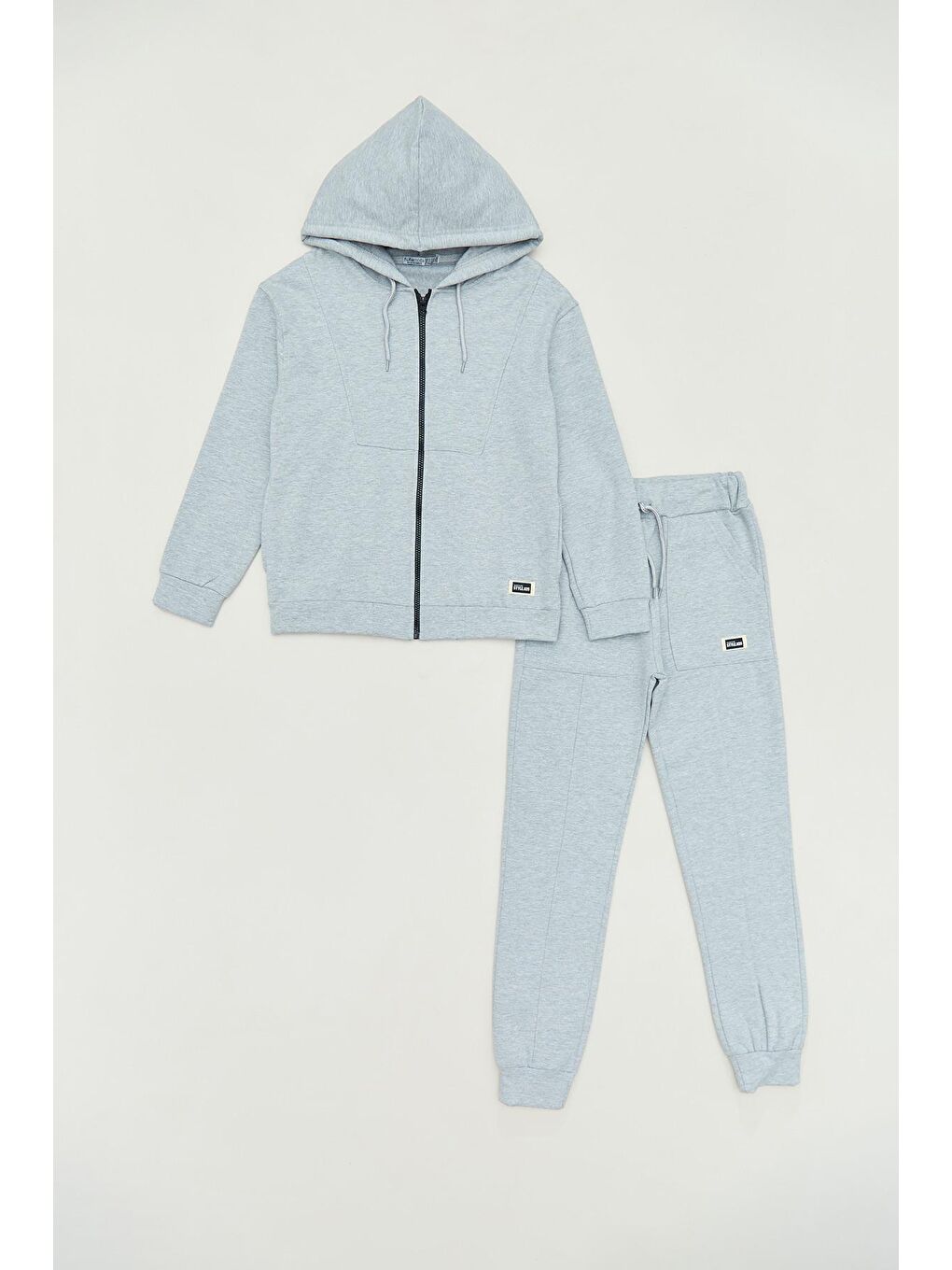 Gri Kapüşonlu Fermuarlı Erkek Çocuk Eşofman Takımı