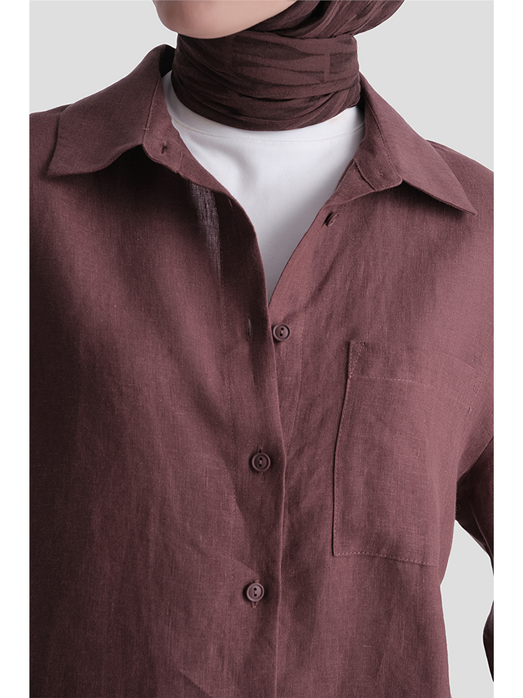 Keten Oversize Tunik Kahverengi-3