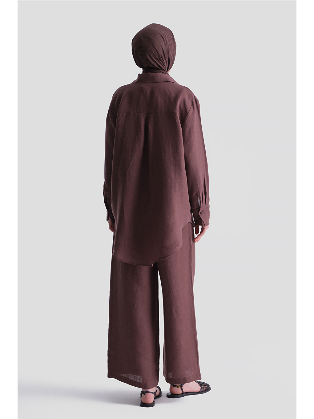 Keten Oversize Tunik Kahverengi-4