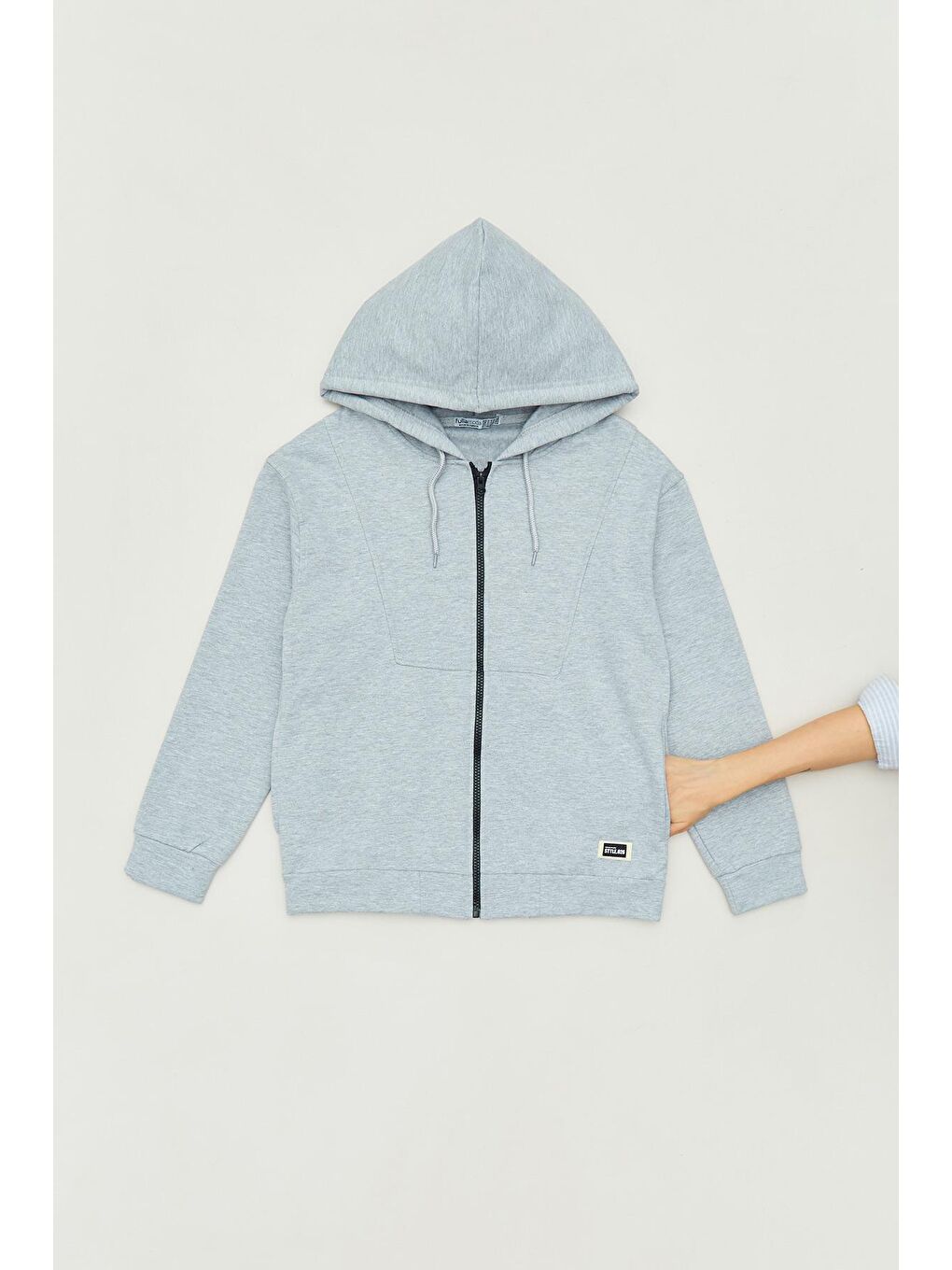 Gri Kapüşonlu Fermuarlı Erkek Çocuk Eşofman Takımı-3