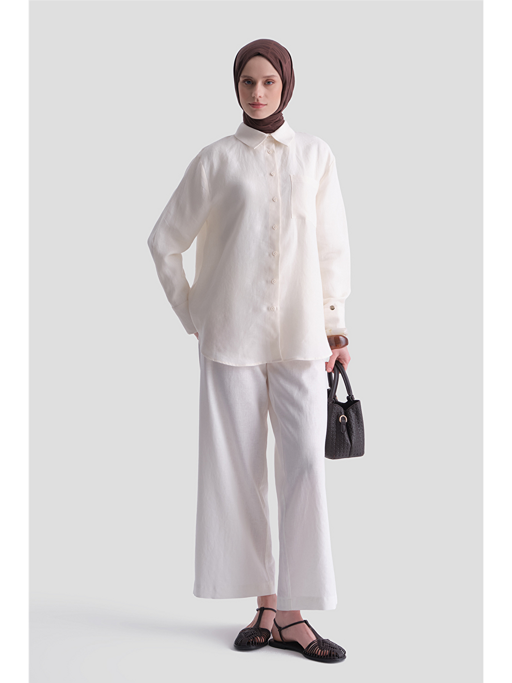 Keten Oversize Tunik Ekru-1