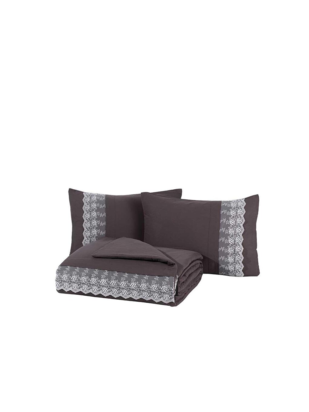 Yatak Örtüsü Takımı Çift Kişilik Elyaf Dolgulu Şönil Kumaş Bronze Antrasit-2