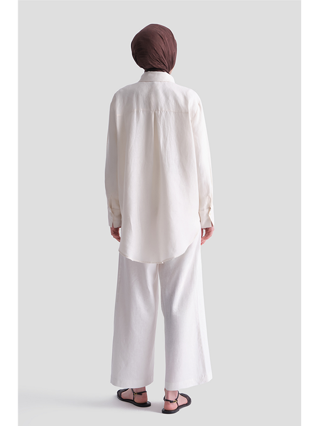 Keten Oversize Tunik Ekru-5