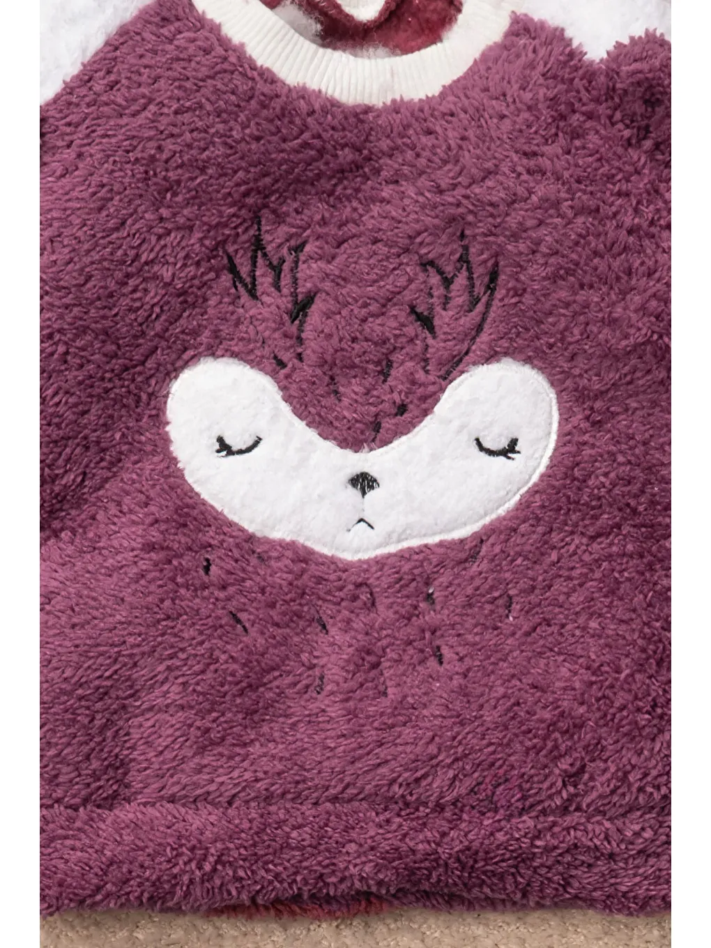 Mor Kız Welsoft 3 Parça Geyik Desenli Ev Ayakkabısı Hediyeli Bebek Takım-2