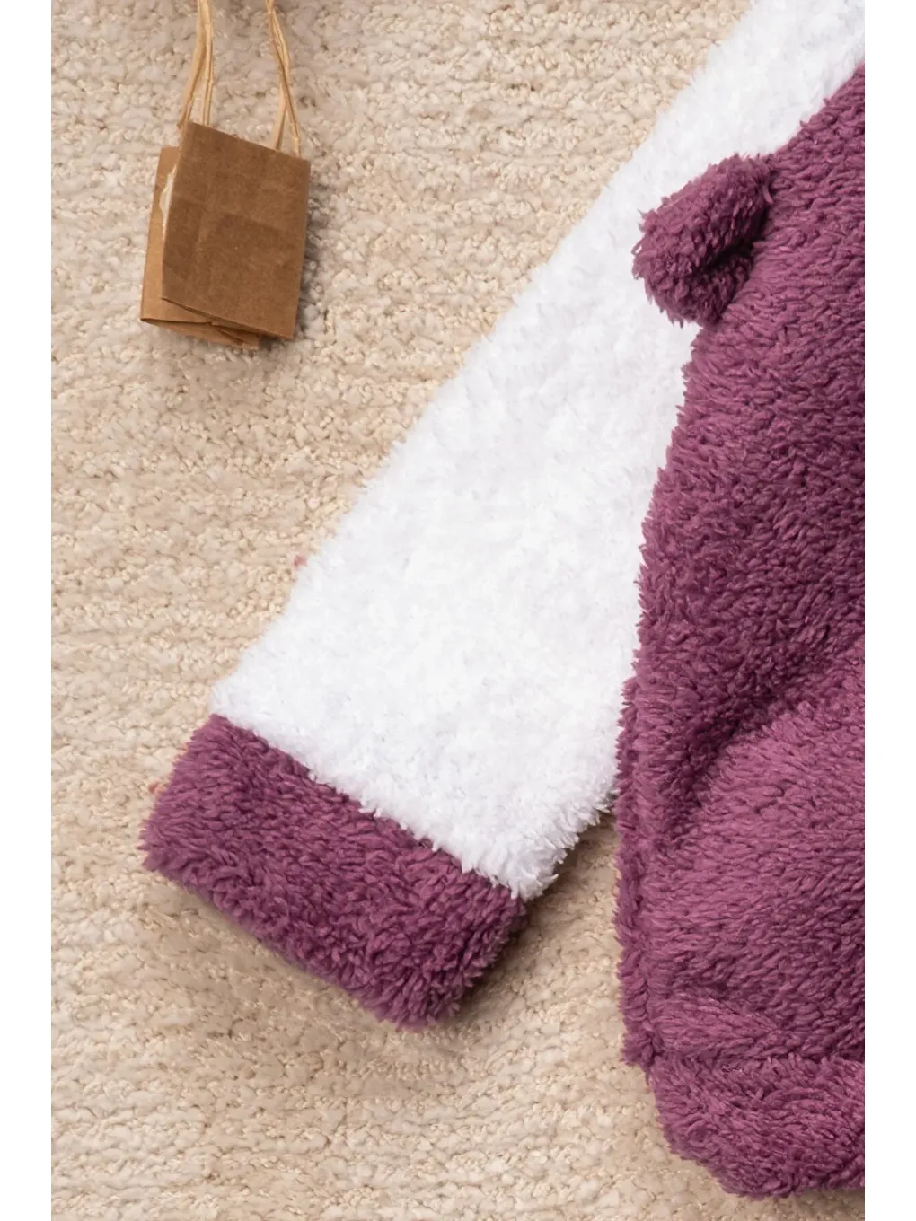 Mor Kız Welsoft 3 Parça Geyik Desenli Ev Ayakkabısı Hediyeli Bebek Takım-3