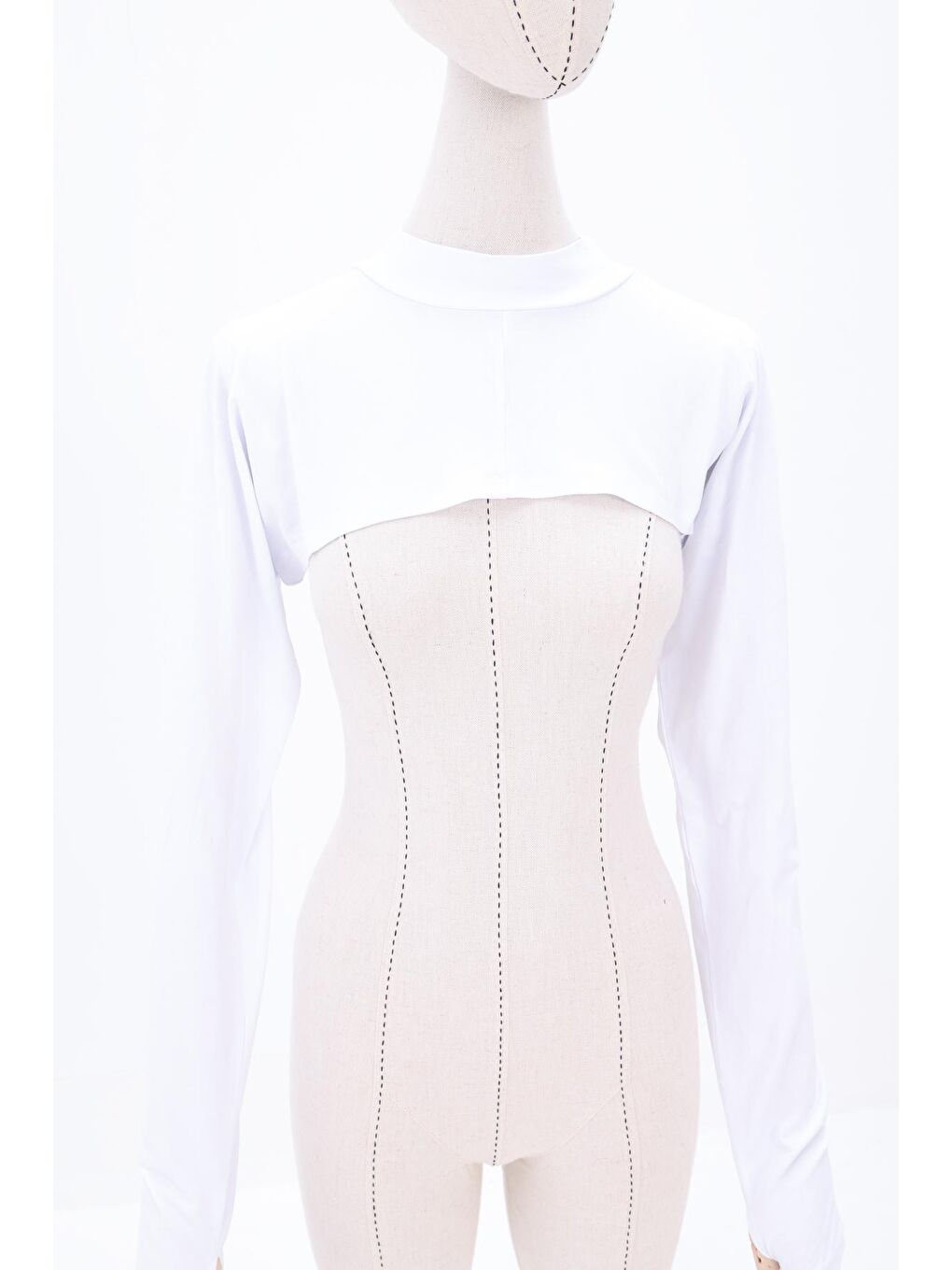 Beyaz Pamuklu Uzun Kollu Crop İçlik-1