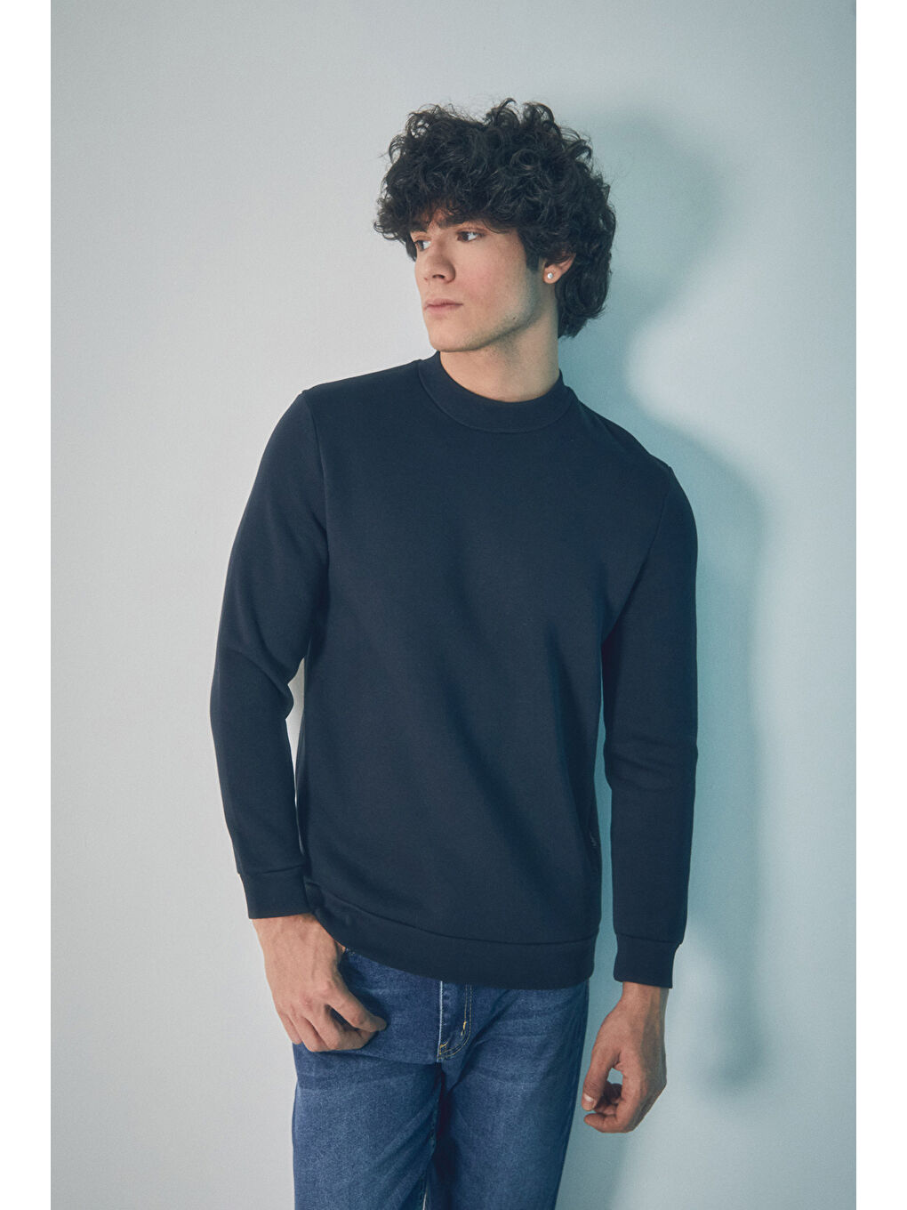 Fullamoda Lacivert Basic Bisiklet Yaka Sweatshirt