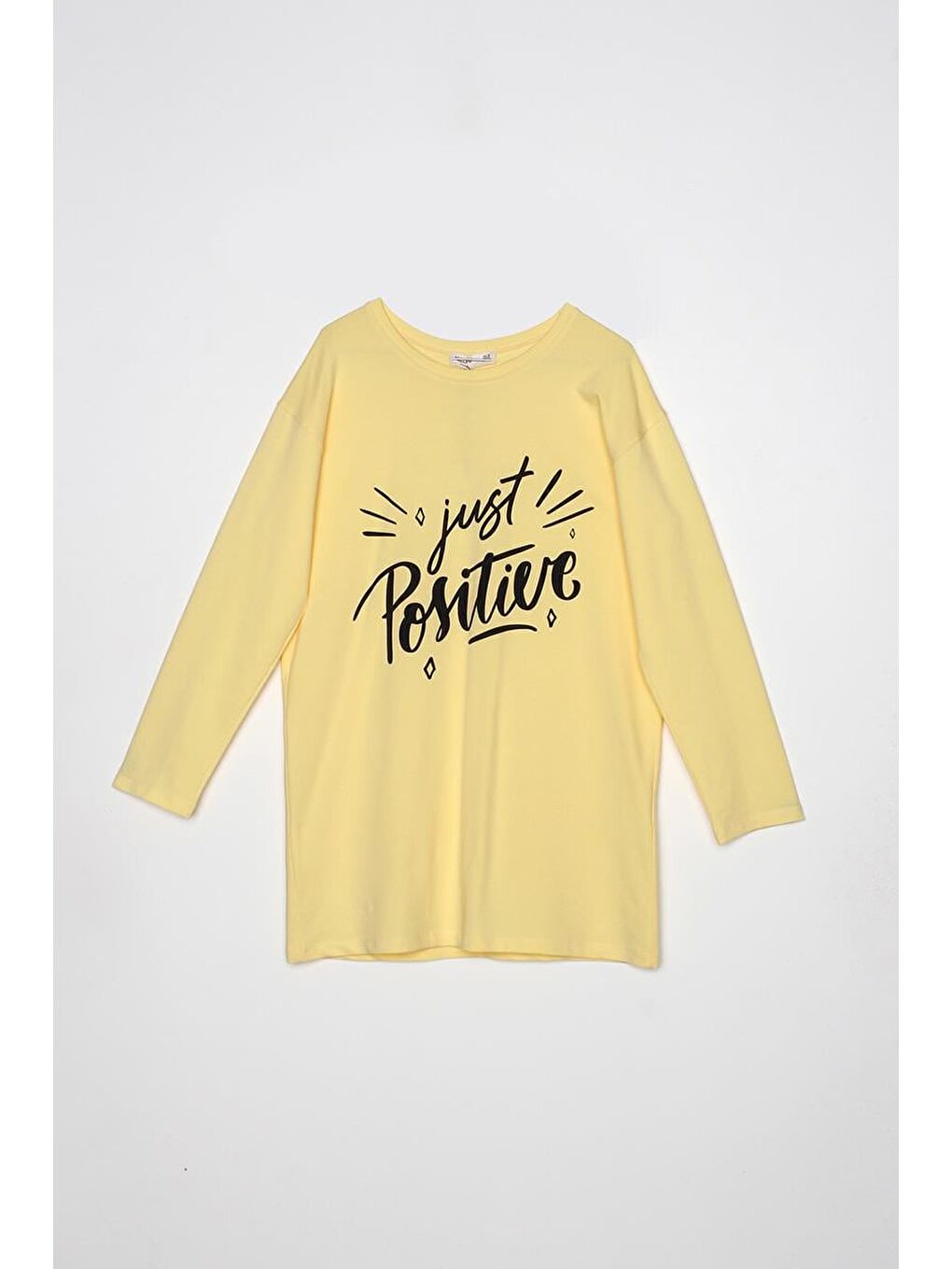 Açık Sarı-Pamuklu Rahat Kalıp Baskılı Basic Tunik-5