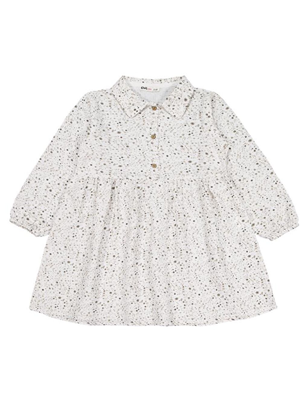 Girls Desenli 2-5 Yaş Elbise - Ekru 4-5 Yaş