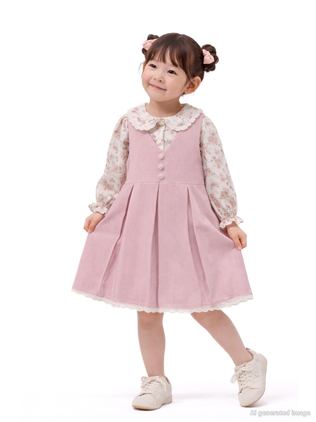 Civil Girls Çiçek Gömlekli 2 Li 2-5 Yaş Elbise - Pembe 4-5 Yaş-3