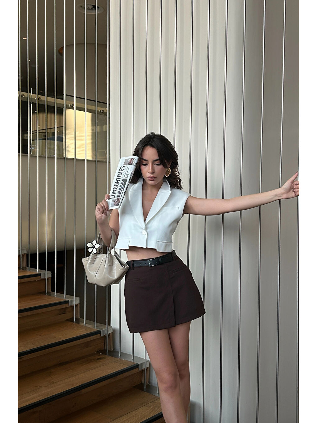 Karışık Kadın Kahve Kemerli Şort Etek 0999-9236-3